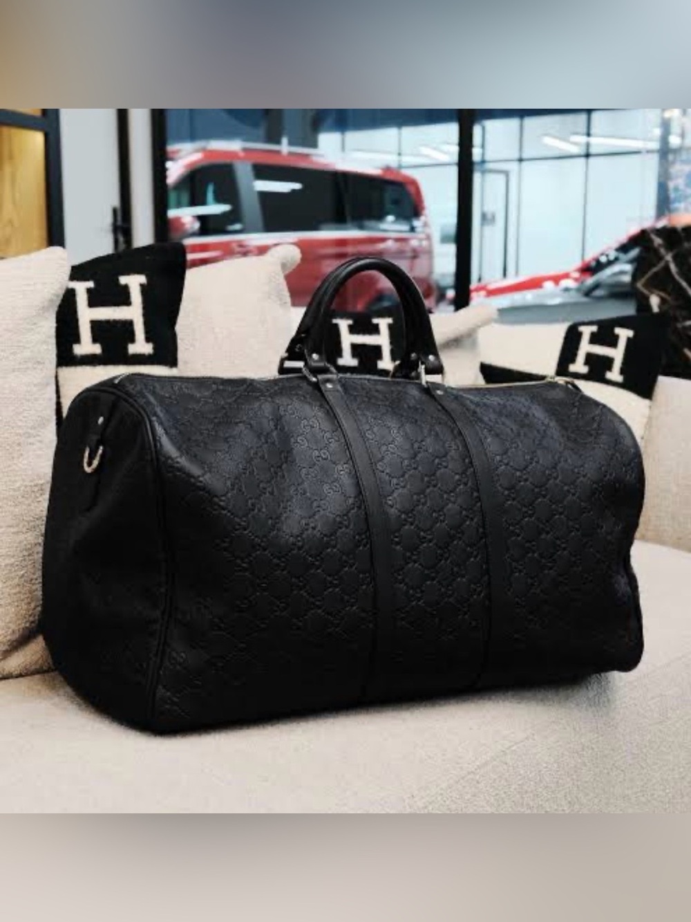 Gucci Black Embossed GG Travel Duffle